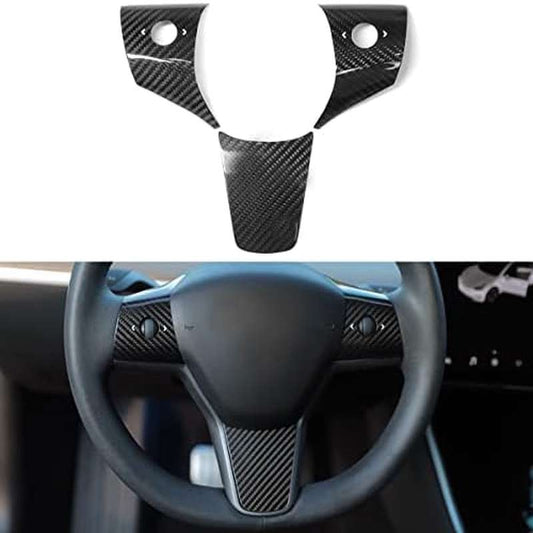 Real Carbon Fiber Steering Wheel Cover for Tesla 2018 - 2023 Models Interior Modification Auto Accessories Glossy Black