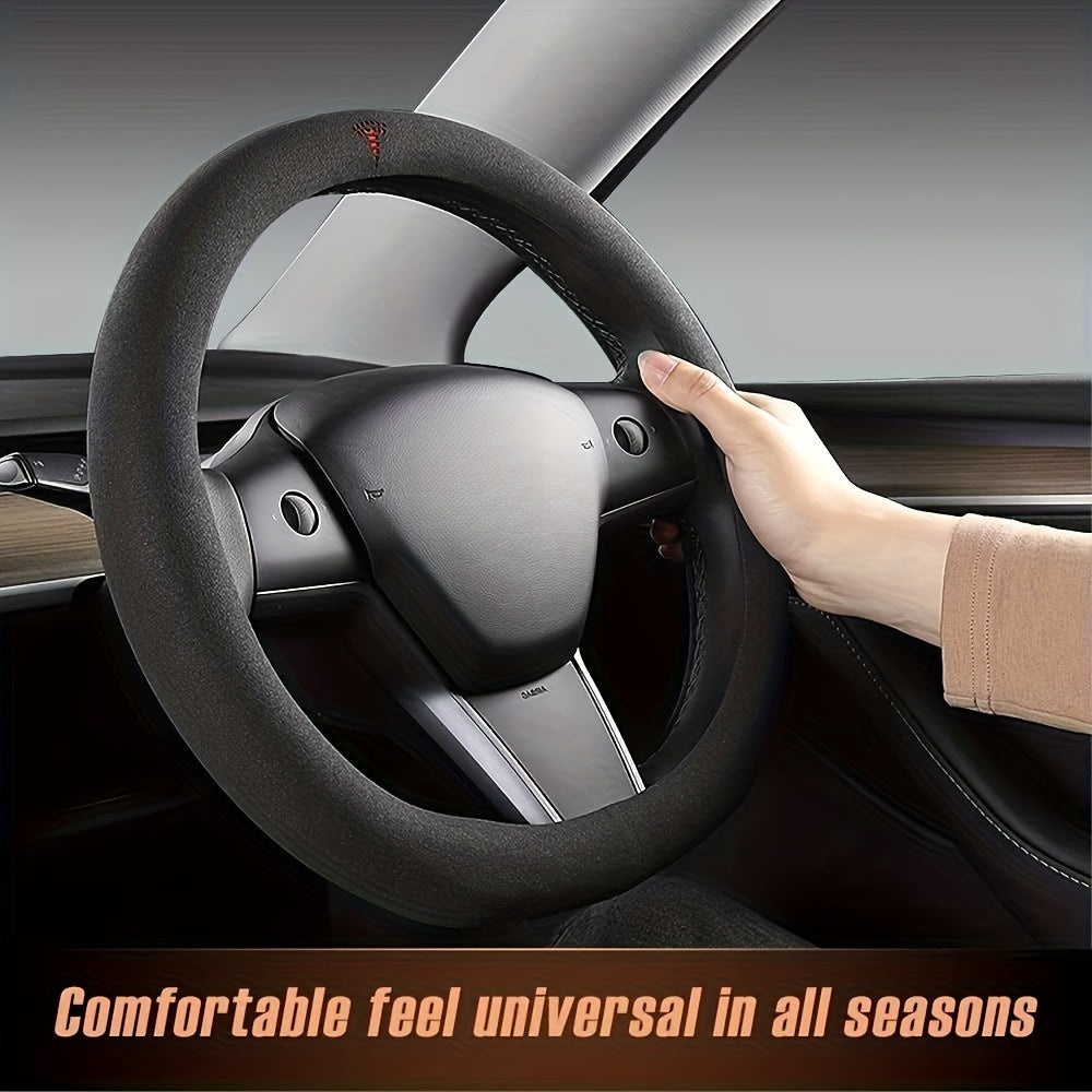 -Fit Car Steering Wheel Cover for Tesla Model3\Y. Steering Wheel Cover with Logo,Anti-Slip Design, Interior Modification Auto Accessories