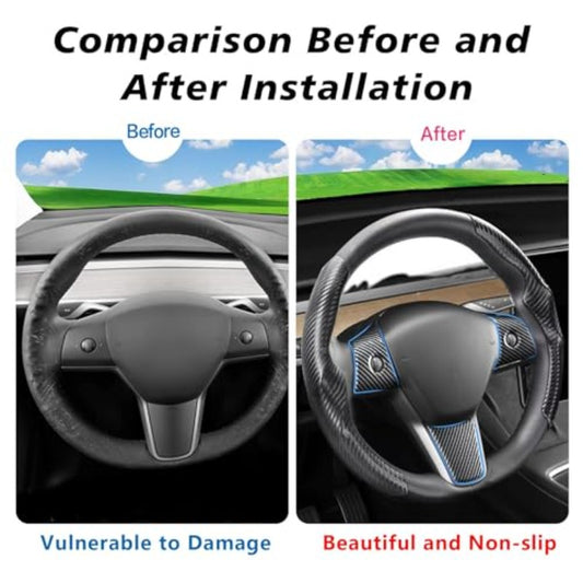 for Tesla 2017-2023 Model 3 and 2020-2024 for Model Y Steering Wheel Cover Trim Interior Decoration Protection Accessories M3\My-Black 5pcs