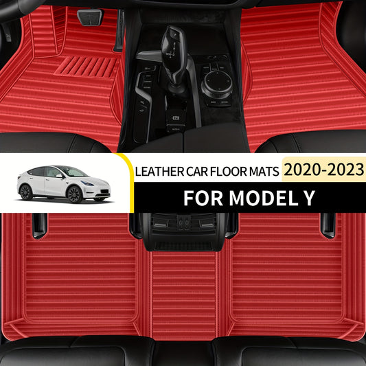 For Tesla Model Y 2020-2023 Horizontal Car Floor Mat, Made of Luxurious Faux Leather, Is an Interior Accessory for Car Floor Mats. It Is Suitable for Left-Hand Drive Vehicles, Easy to Clean, And Durable