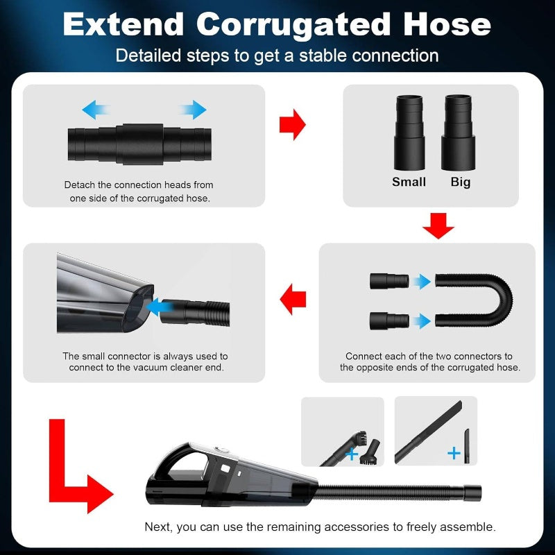 Car Vacuum, Portable Vacuum Cleaner with Powerful 7000PA Suction, 12V Power 16.4ft Cord Wired Vacuum Cleaner, LED Light, Car Accessories MenWomen, Black, Car Detailing Accessory, Handheld Cleaner, Compact Design, Highpower Suction, Corded Vacuum, Car