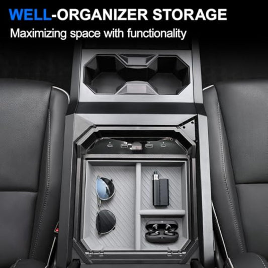 for Tesla Cybertruck Center Console with USB Hub (4-Port Charging: 2 USB-\2 USB-C, 60W Fast Charging), ic & Adjustable, ABS Storage Box - Compatible for Tesla Cybertruck 2024\2025\2026 Models
