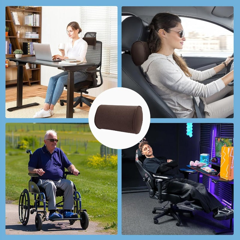 Car Headrest Pillow for Driving Luxury Faux Leather 100% Memory Foam Ergonomic Neck port Universal Fit Head Rest Travel Pillow for Most Cars Home and Office Brown 2 Pack, Car Neck Pillow, Head Support for Car Seat, Head Rest Masks for The Car