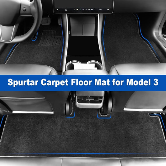 Spurtar for Tesla Model 3 Floor Mats Carpet 2025 - 2017, Cut Pile Car Floor Mats, Anti - Slip for Model 3, All Weather Protector Automotive, Front Rear Seat Car Rug 3PCS