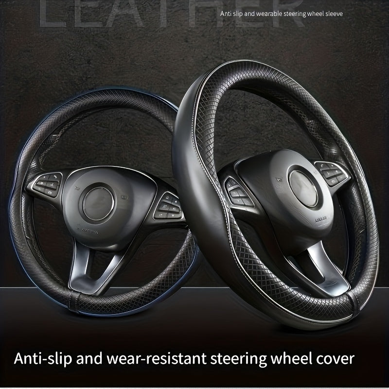 Diamond Pattern Faux Leather Steering Wheel Cover | Universal Fit, Anti-Slip, Sweat-Absorbent, Durable, Scratch-Resistant, Includes Inner Circle, 14.96inch, Suitable for Tesla, BYD, and More
