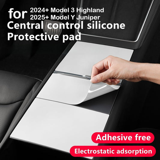 Set of 3 - Silicone Wrap Kit in Pink for The Center Console of for TESLA Model 3 Highland 2024-2025 \Model Y Juniper 2025, Cover for Tesla Center Console with Electrostatic Adhesion for Model 3\Y (White)