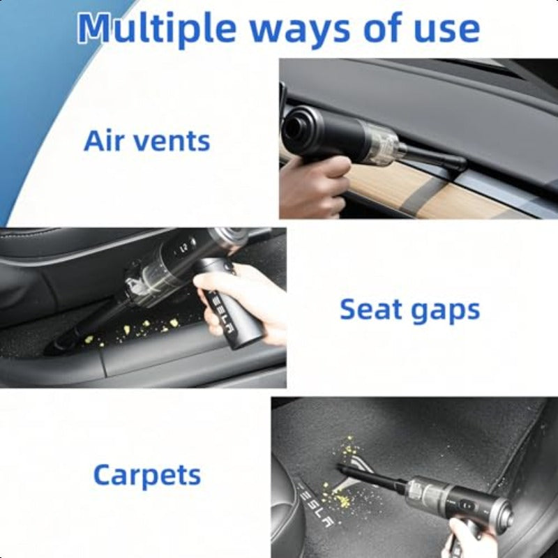 Foldable Car Vacuum Cleaner for Tesla Model 3 Y X S 4-in-1 Cordless Handheld Vacuum 12000PA High Power Mini Portable with LED Accessories 2025-2017, Car Vacuum Cleaner Strong Suction Cordless, Car Vacuum Cleaner Powerful, Quick Cleanup