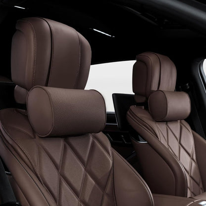 Car Headrest Pillow for Driving Luxury Faux Leather 100% Memory Foam Ergonomic Neck port Universal Fit Head Rest Travel Pillow for Most Cars Home and Office Brown 2 Pack, Car Neck Pillow, Head Support for Car Seat, Head Rest Masks for The Car