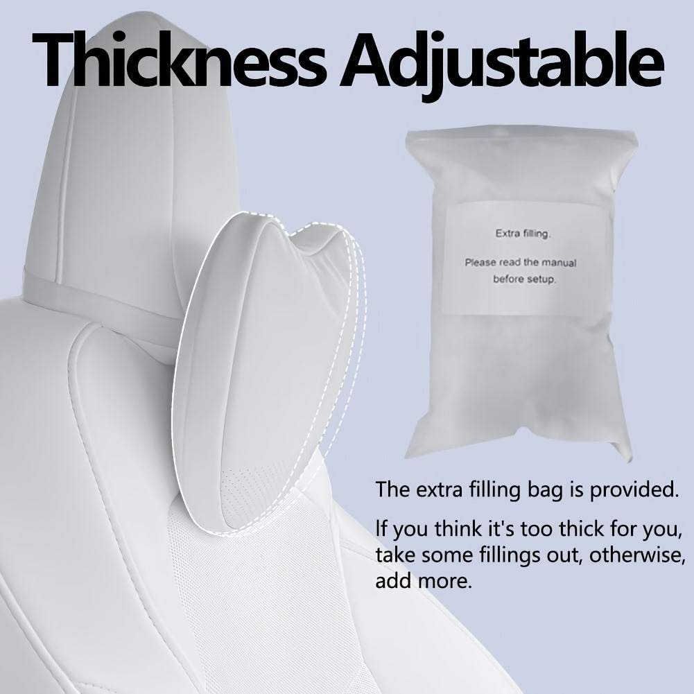 Upgraded Car Headrest Pillow 2 Packs Genuine Nappa Leather Car Neck Pillow for Tesla for Model Y for Model 3 for Model X for Model S Universal Fit Neck Support Cushion White, Driving Comfort, Long Drive Accessory, Premium Look, Sleek Design