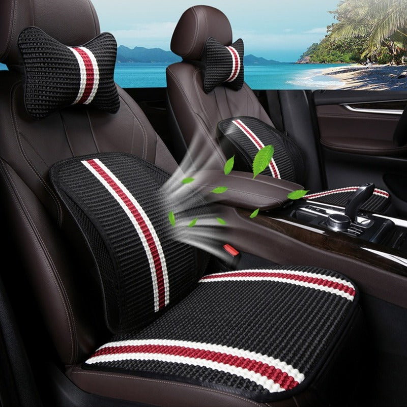 9pcs Compatible for Tesla Model 3 Car Seat Cushion with Headrest Pillows & Backrest - Ice Sliky Fiber Cooling Breathable Ice Cold Temperature, Fit for 5-Seater, Fiber Fabric Vehicle Seating