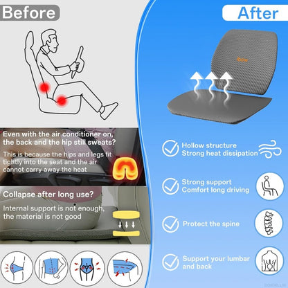 Seat Cushion and Lumbar Support Pillow for Tesla for Model Y 3 S X Hollow-Out Lower Back Strong Support and Breathable Mesh Seat Pad Hip Lumbar Pain Relief for Driving Car Office Home Use Black