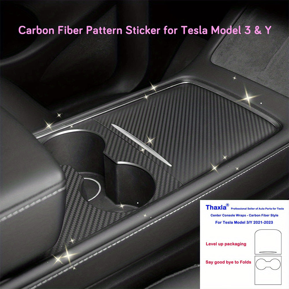 Center Console Wrap Cover Kit for Tesla Model 3 for Model Y Sticker Protector Matte Carbon Fiber Pattern\ wood Grain Car Modification Accessories for Easy Driving