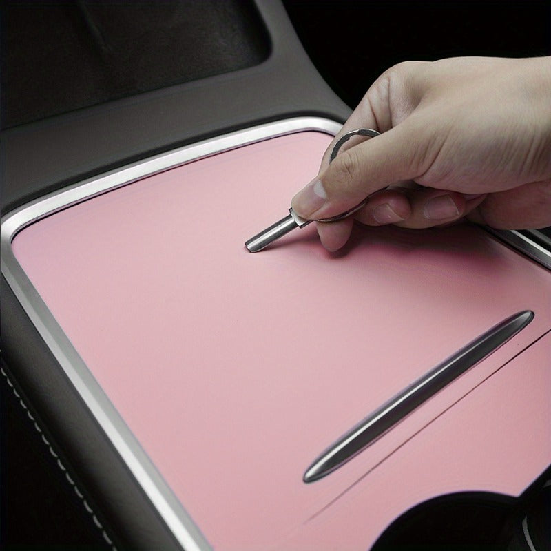 1-Set Compatible for Tesla Model 3\Y Pink Center Console Leather Wrap Kit - Adhesive-Fixation Scratch-Resistant Cover, Dashboard for 2021-2023\u002F2021-2024 Models (Easy Installation)