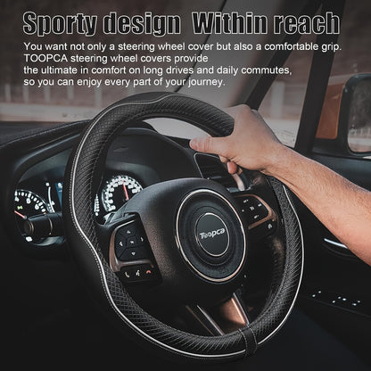 Diamond Pattern Faux Leather Steering Wheel Cover | Universal Fit, Anti-Slip, Sweat-Absorbent, Durable, Scratch-Resistant, Includes Inner Circle, 14.96inch, Suitable for Tesla, BYD, and More