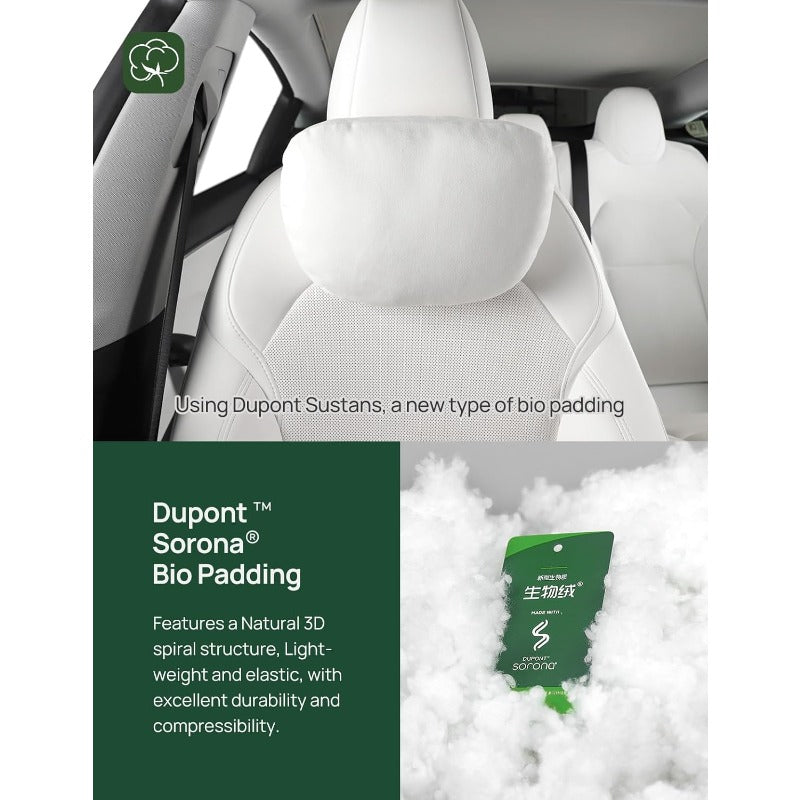 Set of 2 TPARTS Headrest Neck Pillow for Tesla Model 3\X\S | Soft Faux Suede Fabric Car Neck Support Pillow Cushion for Traveling, Filled with Dupont Sorona Fiber - White