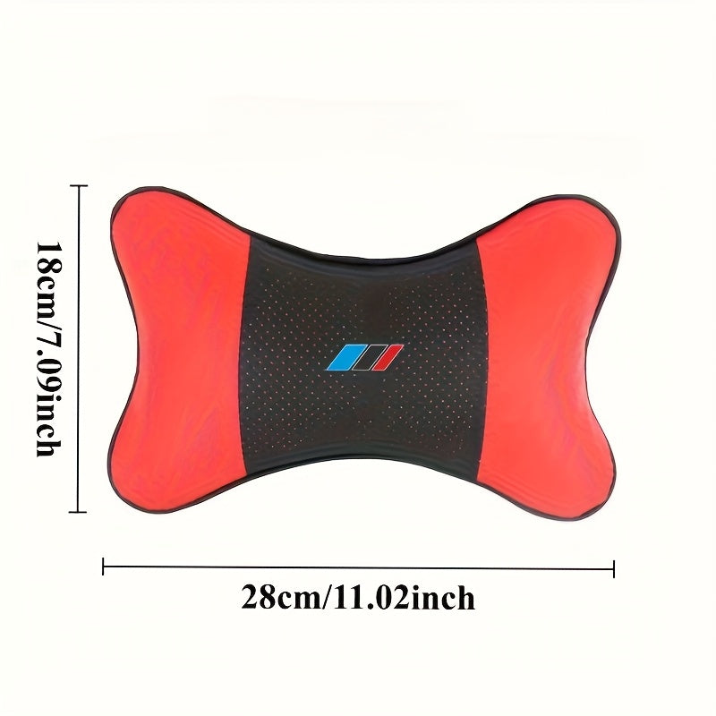 Blue, black and red sports style car upgraded seat headrest for car, PU Leather punched black and red, pillow neck support breathable and comfortable to relax, office seat support, suitable for most models.