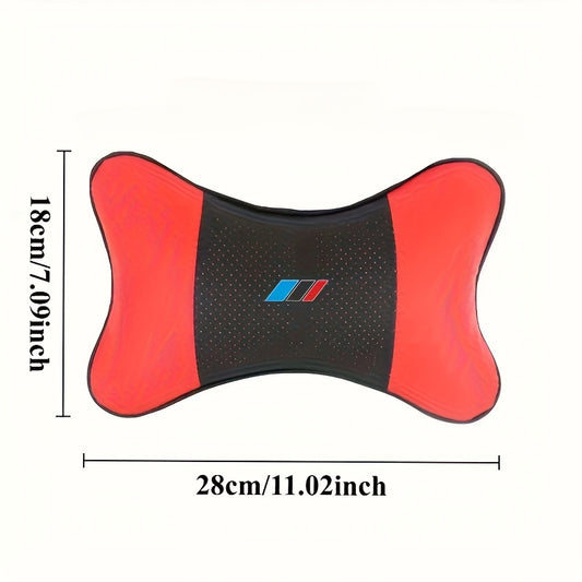 Blue, black and red sports style car upgraded seat headrest for car, PU Leather punched black and red, pillow neck support breathable and comfortable to relax, office seat support, suitable for most models.