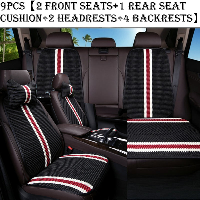 9pcs Compatible for Tesla Model 3 Car Seat Cushion with Headrest Pillows & Backrest - Ice Sliky Fiber Cooling Breathable Ice Cold Temperature, Fit for 5-Seater, Fiber Fabric Vehicle Seating
