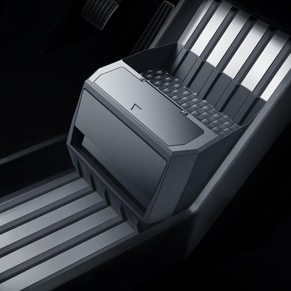 Compatible for Tesla Cybertruck Floor Console Organizer - Push-to-Open 2-in-1 Car Trash Can & Storage Drawer with Vegan Leather Waterproof Compatible for tesla cybertruck 2024-2025, Easy Install, ic Lock, Non-Slip Mats, Interior Accessory