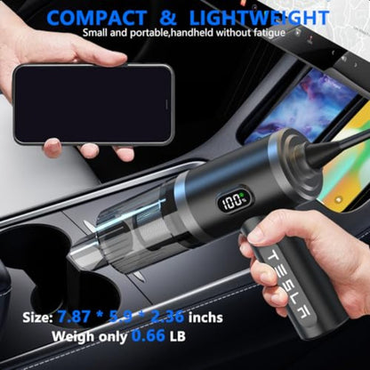 Foldable Car Vacuum Cleaner for Tesla Model 3 Y X S 4-in-1 Cordless Handheld Vacuum 12000PA High Power Mini Portable with LED Accessories 2025-2017, Car Vacuum Cleaner Strong Suction Cordless, Car Vacuum Cleaner Powerful, Quick Cleanup