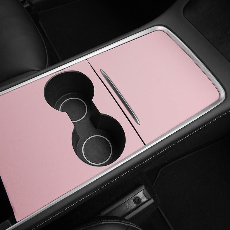 1-Set Compatible for Tesla Model 3\Y Pink Center Console Leather Wrap Kit - Adhesive-Fixation Scratch-Resistant Cover, Dashboard for 2021-2023\u002F2021-2024 Models (Easy Installation)