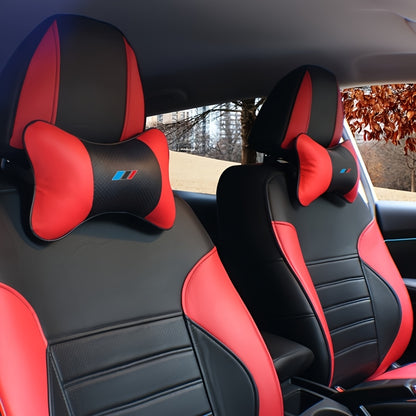 Blue, black and red sports style car upgraded seat headrest for car, PU Leather punched black and red, pillow neck support breathable and comfortable to relax, office seat support, suitable for most models.