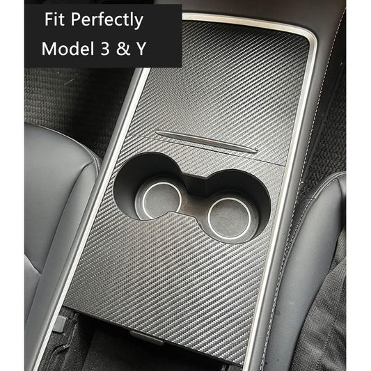 TSLshop local-Center Console Wrap Cover Kit for Tesla Model 3\Y 2021-2023, Console Cover Wrap Interior Decoration Wrap Kit Non-Trace Car Sticker Kit Accessories-Black Carbon Fiber, Vehicle, Dashboard Enhancement, Modern Car Decor