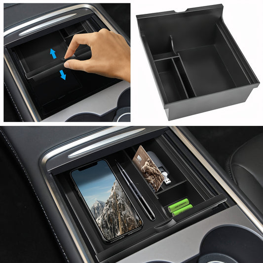 Compatible for Tesla Model 3\Y 2021-2023 Hidden Armrest Storage Box Tray - Concealed Shelf Organizer with Easy Installation, Space-Saving Car Interior Accessory (Compatible with Model 3 & Y)