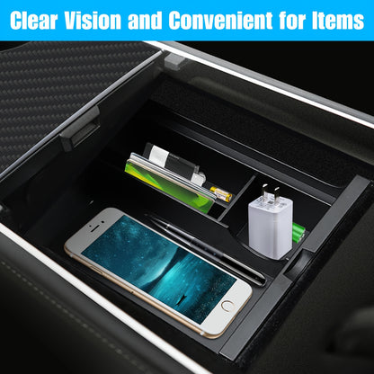 Compatible for Tesla Model 3\Y 2021-2023 Hidden Armrest Storage Box Tray - Concealed Shelf Organizer with Easy Installation, Space-Saving Car Interior Accessory (Compatible with Model 3 & Y)
