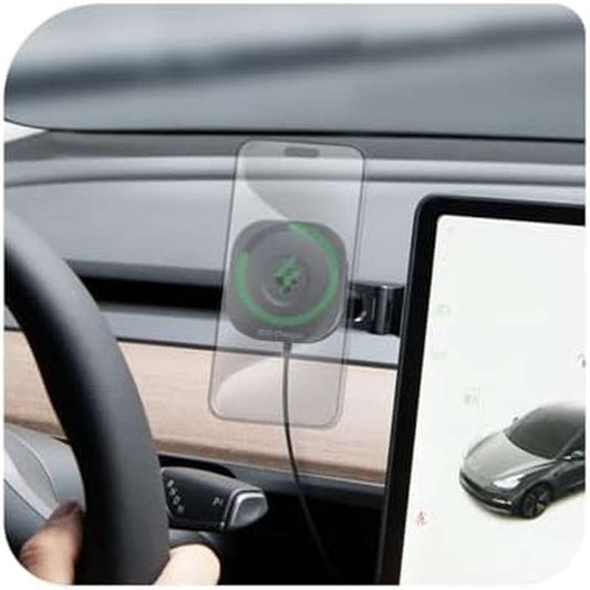 Spigen OneTap Pro 3 for TESLA Phone Mount | Foldable and Hidden, Charging Compatible for All for TESLA Model Y, 3, S, X, Cybertruck - Designed for MagSafe Compatible iPhones, Pixel, Galaxy Phones, Made of ABS Material
