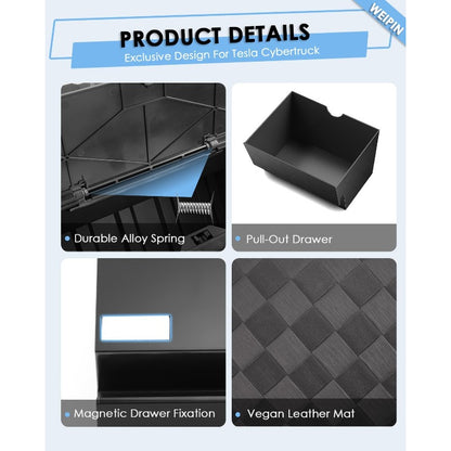 Compatible for Tesla Cybertruck Floor Console Organizer - Push-to-Open 2-in-1 Car Trash Can & Storage Drawer with Vegan Leather Waterproof Compatible for tesla cybertruck 2024-2025, Easy Install, ic Lock, Non-Slip Mats, Interior Accessory