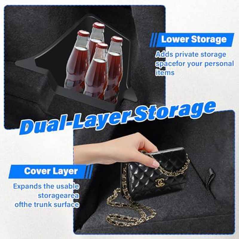 2pcs Trunk Storage Bins for 2025-2026 for TESLA Model Y | Juniper 5-Seater Large-Capacity Rear Side Storage Boxes with Carpeted Lid for Model Y Interior Accessories