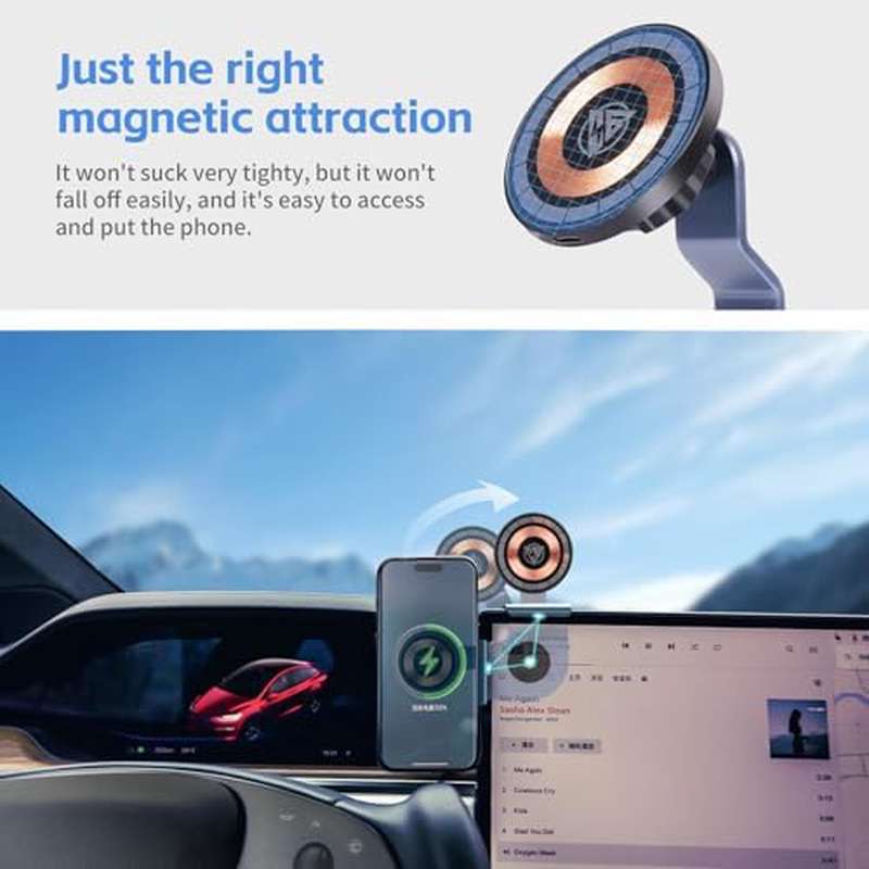 Phone Mount for Tesla Model 3Y Accessories 2024 2025 | Touchscreen Compatible, Magnetic Mobile Phone Holder for iPhone 14 15 16 Pro Max, Android Phones, Made of ABS Material