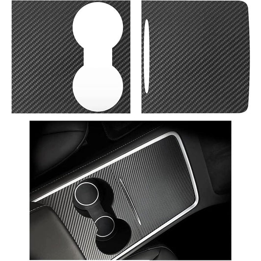 TSLshop local-Center Console Wrap Cover Kit for Tesla Model 3\Y 2021-2023, Console Cover Wrap Interior Decoration Wrap Kit Non-Trace Car Sticker Kit Accessories-Black Carbon Fiber, Vehicle, Dashboard Enhancement, Modern Car Decor