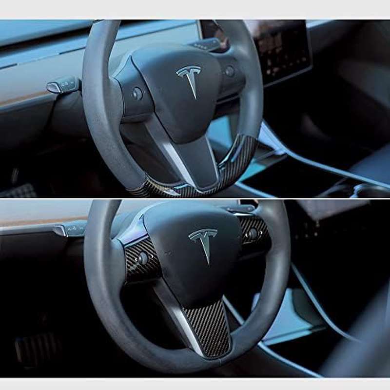 Real Carbon Fiber Steering Wheel Cover for Tesla 2018 - 2023 Models Interior Modification Auto Accessories Glossy Black