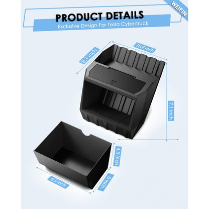 Compatible for Tesla Cybertruck Floor Console Organizer - Push-to-Open 2-in-1 Car Trash Can & Storage Drawer with Vegan Leather Waterproof Compatible for tesla cybertruck 2024-2025, Easy Install, ic Lock, Non-Slip Mats, Interior Accessory