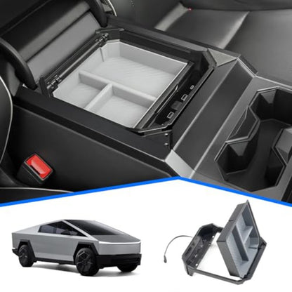 for Tesla Cybertruck Center Console with USB Hub (4-Port Charging: 2 USB-\2 USB-C, 60W Fast Charging), ic & Adjustable, ABS Storage Box - Compatible for Tesla Cybertruck 2024\2025\2026 Models