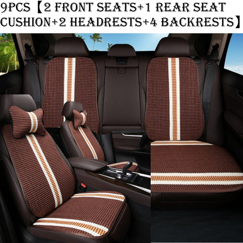 9pcs Compatible for Tesla Model 3 Car Seat Cushion with Headrest Pillows & Backrest - Ice Sliky Fiber Cooling Breathable Ice Cold Temperature, Fit for 5-Seater, Fiber Fabric Vehicle Seating