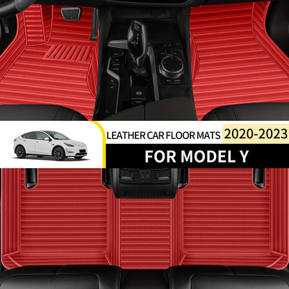 For Tesla Model Y 2020-2023 Horizontal Car Floor Mat, Made of Luxurious Faux Leather, Is an Interior Accessory for Car Floor Mats. It Is Suitable for Left-Hand Drive Vehicles, Easy to Clean, And Durable
