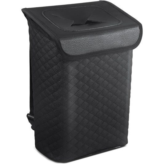 2 Gallon Heavy-Duty PU Leather Car Trash Can with Lid & Removable Waterproof Liner - Leakproof Auto Garbage Bin with Hanging System, Adjustable Strap & -Slip Base for SUV, Truck, Travel, Camping