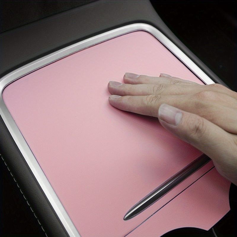 1-Set Compatible for Tesla Model 3\Y Pink Center Console Leather Wrap Kit - Adhesive-Fixation Scratch-Resistant Cover, Dashboard for 2021-2023\u002F2021-2024 Models (Easy Installation)