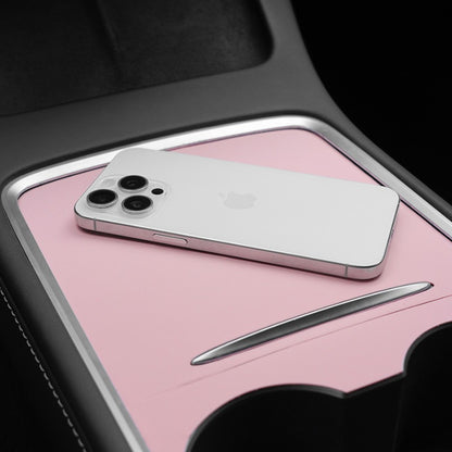 1-Set Compatible for Tesla Model 3\Y Pink Center Console Leather Wrap Kit - Adhesive-Fixation Scratch-Resistant Cover, Dashboard for 2021-2023\u002F2021-2024 Models (Easy Installation)