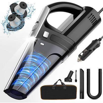 Car Vacuum, Portable Vacuum Cleaner with Powerful 7000PA Suction, 12V Power 16.4ft Cord Wired Vacuum Cleaner, LED Light, Car Accessories MenWomen, Black, Car Detailing Accessory, Handheld Cleaner, Compact Design, Highpower Suction, Corded Vacuum, Car
