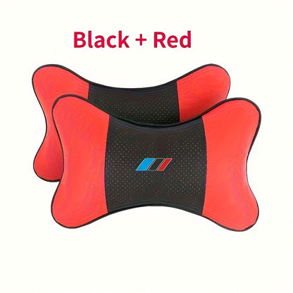 Blue, black and red sports style car upgraded seat headrest for car, PU Leather punched black and red, pillow neck support breathable and comfortable to relax, office seat support, suitable for most models.