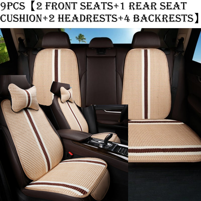 9pcs Compatible for Tesla Model 3 Car Seat Cushion with Headrest Pillows & Backrest - Ice Sliky Fiber Cooling Breathable Ice Cold Temperature, Fit for 5-Seater, Fiber Fabric Vehicle Seating