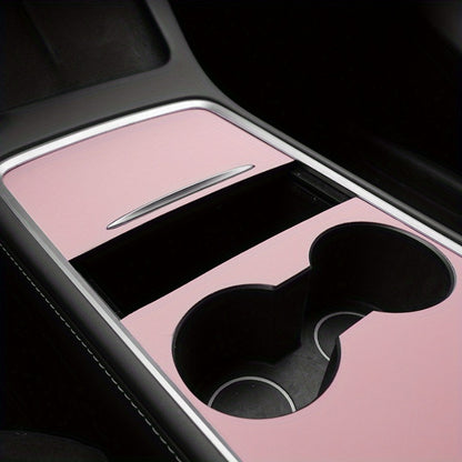 1-Set Compatible for Tesla Model 3\Y Pink Center Console Leather Wrap Kit - Adhesive-Fixation Scratch-Resistant Cover, Dashboard for 2021-2023\u002F2021-2024 Models (Easy Installation)