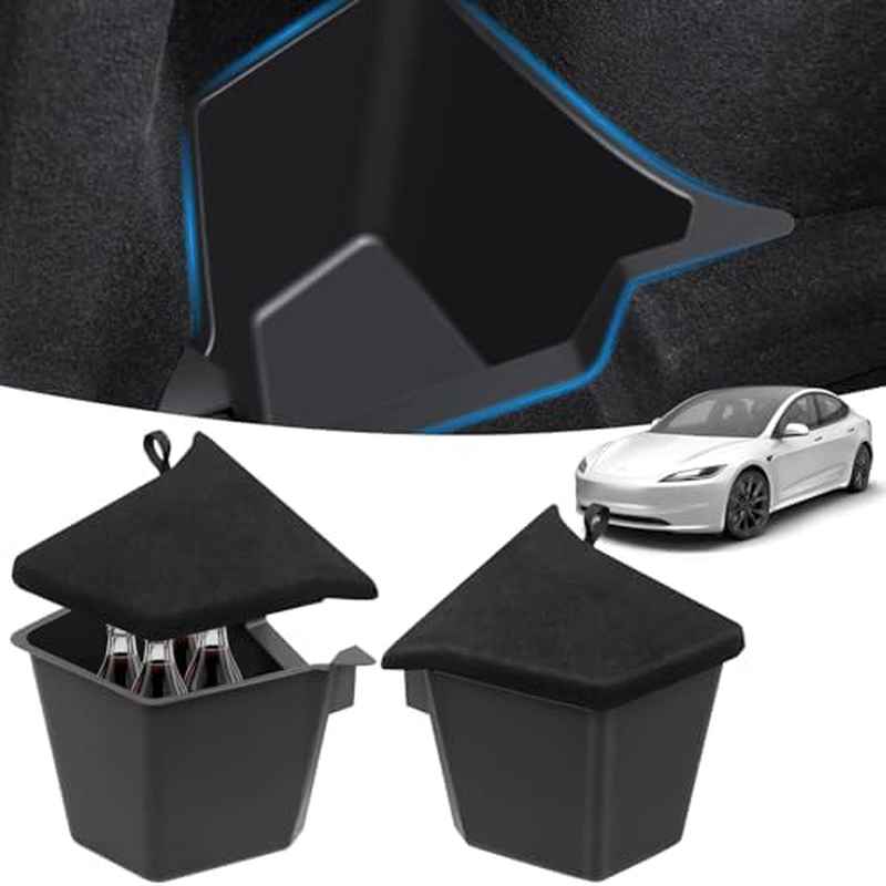 2pcs Trunk Storage Bins for 2025-2026 for TESLA Model Y | Juniper 5-Seater Large-Capacity Rear Side Storage Boxes with Carpeted Lid for Model Y Interior Accessories