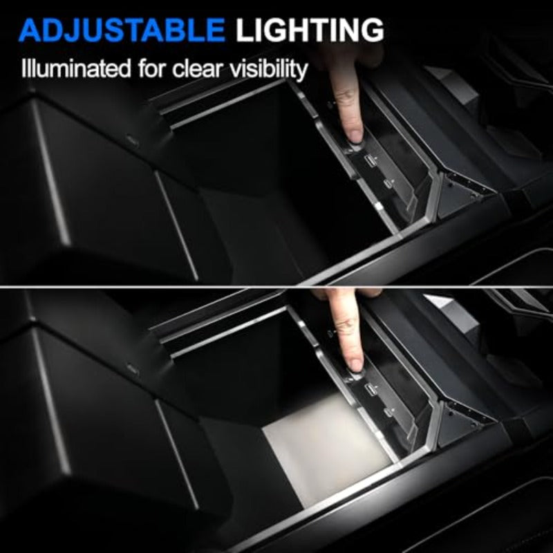 for Tesla Cybertruck Center Console with USB Hub (4-Port Charging: 2 USB-\2 USB-C, 60W Fast Charging), ic & Adjustable, ABS Storage Box - Compatible for Tesla Cybertruck 2024\2025\2026 Models