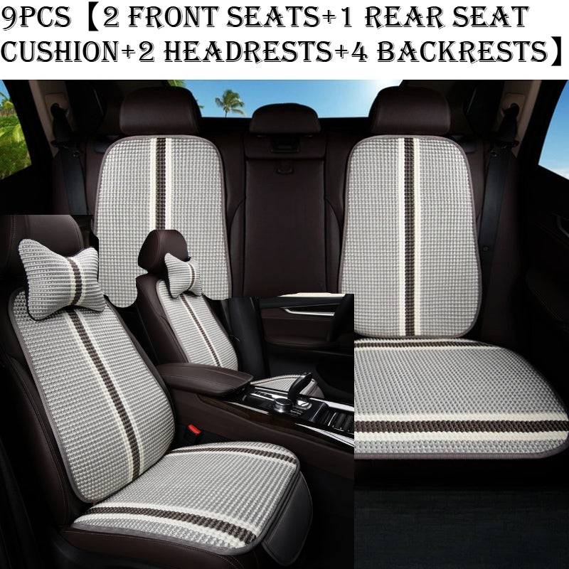 9pcs Compatible for Tesla Model 3 Car Seat Cushion with Headrest Pillows & Backrest - Ice Sliky Fiber Cooling Breathable Ice Cold Temperature, Fit for 5-Seater, Fiber Fabric Vehicle Seating