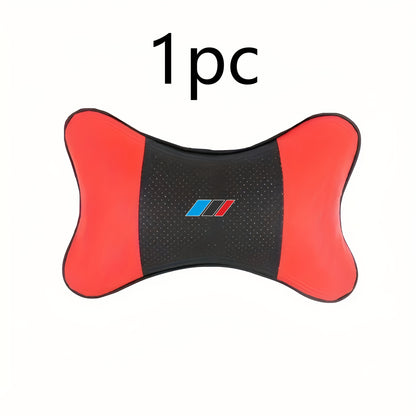 Blue, black and red sports style car upgraded seat headrest for car, PU Leather punched black and red, pillow neck support breathable and comfortable to relax, office seat support, suitable for most models.